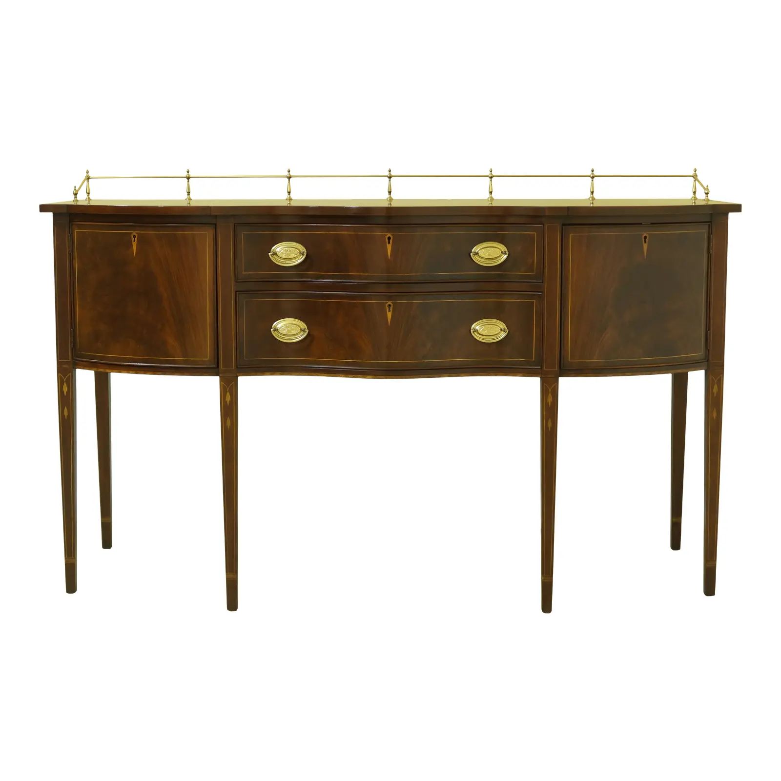 Henkel Harris Inlaid Mahogany Sideboard W. Brass Gallery | Chairish