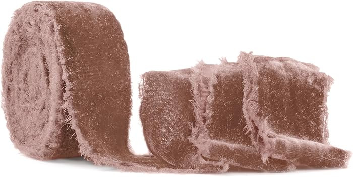 Khaki Frayed Velvet Ribbon 1.5 Inch Handmade Vintage Ribbon for Christmas Tree, Gift Wrapping, Ou... | Amazon (US)