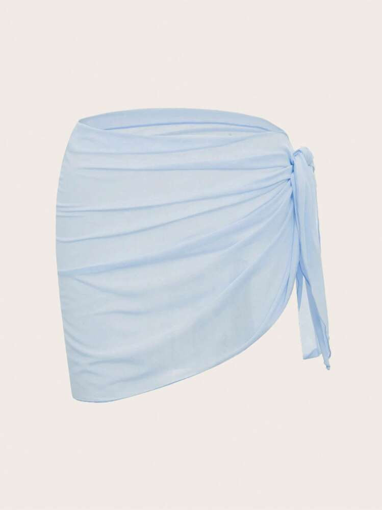Swim Mod Summer Beach Solid Knot Side Cover Up Skirt | SHEIN