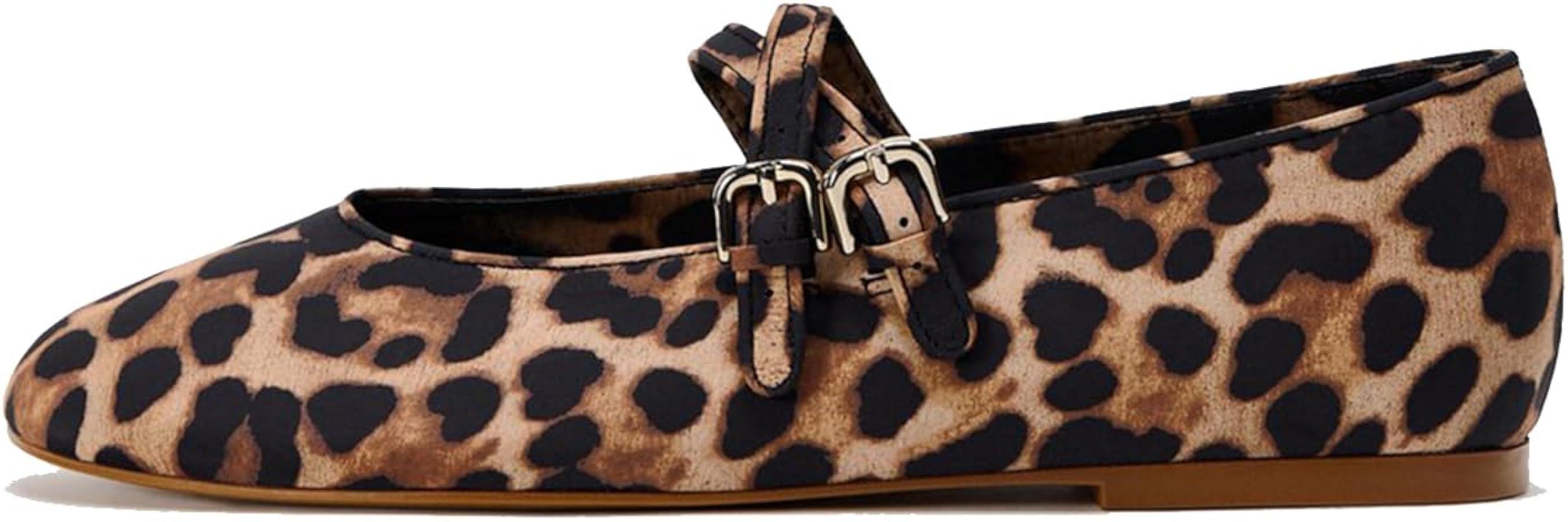 Elegant Leopard Ballet Flats for Women Buckle Strap Mary Jane Flats | Amazon (US)