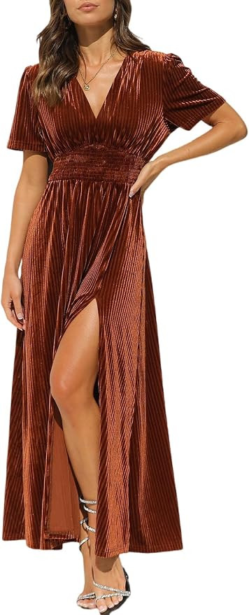 Women's Velvet Maxi Dress Formal Dresses for Wedding Guest Dress | Amazon (US)