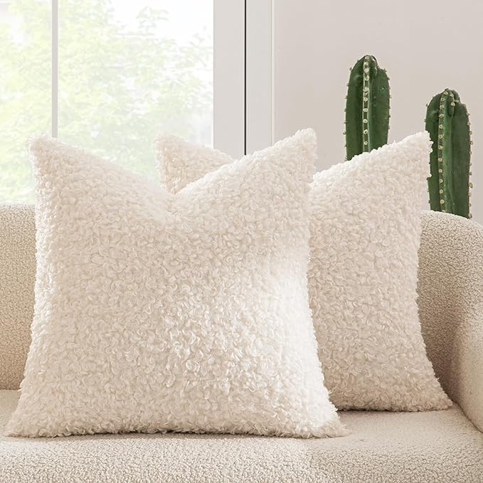 MIULEE Pack of 2 Faux Fur Throw Pillow Covers 20x20 Inch Neutral White Boucle Decorative Sherpa P... | Amazon (US)
