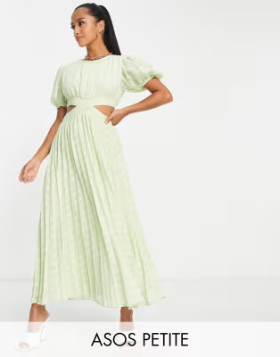 ASOS DESIGN Petite pleated cut out midi dress in apple green | ASOS (Global)