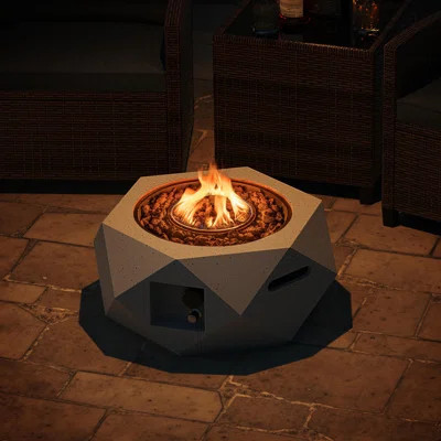 28" Hexagon Terrazzo Propane Gas Fire Pit With Stainless Steel Burner & Lava Rocks | Wayfair North America