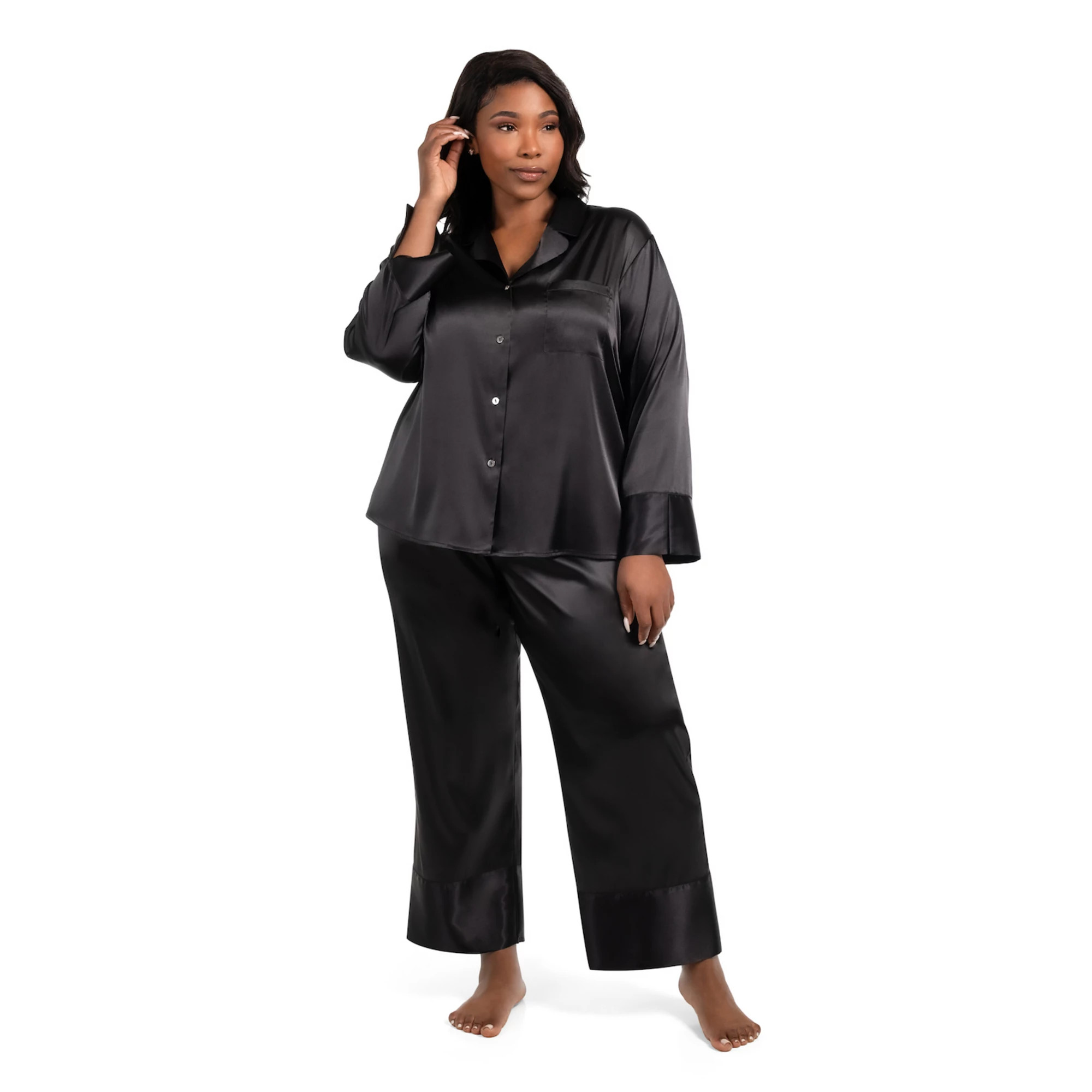 Plus Size Lilac+London 2-pc. Solid Satin Pajama Top & Cropped Pajama Pants Set | Kohl's