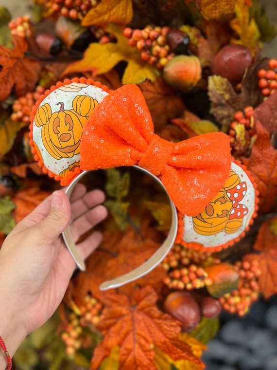 Pumpkin Mickey, Halloween ears/ Mickey Halloween ears/Minnie Ears, fall accessory, Disney Hallowe... | Etsy (US)