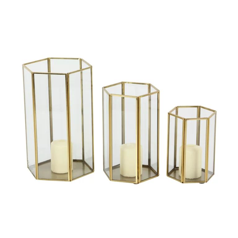Cosmoliving by Cosmopolitan  Set of 3, 6", 8", 10"H Modern Glass Candle Holder/Lantern with Hexag... | Walmart (US)