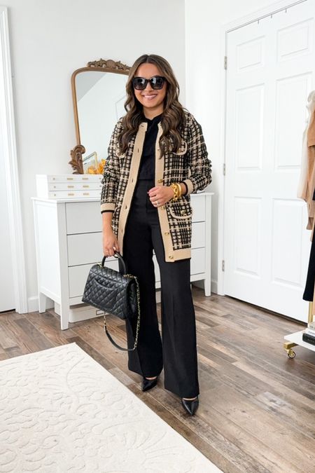 Black and Tan Plaid cardigan size xxs TTS
Black Wide leg pant size 0 petite - I size down in flare pants as they run big in the waist 
Black Heels size 5 TTS

Fall Outfits 
Fall dresses 
Fall Fashion 
Boots 
Jeans 
Work wear 
Work outfits 
Fall family photos 
Fall family photo outfits 

Honey Sweet Petite 
Honeysweetpetite

#LTKstyletip #LTKHoliday #LTKworkwear