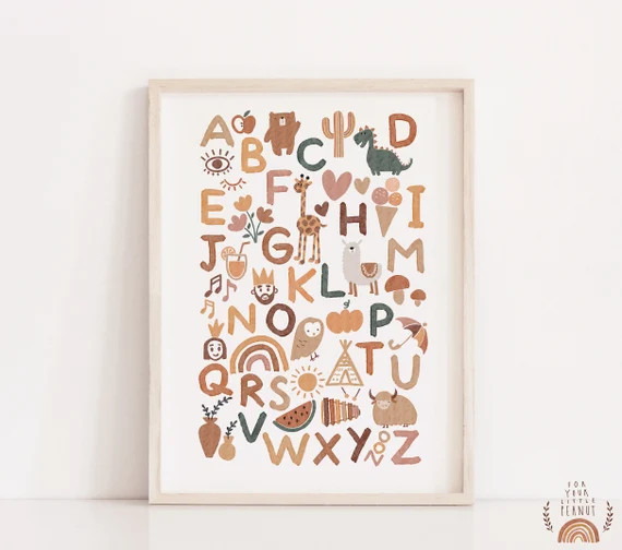 Alphabet Poster Printable Wall Art ABC Poster Alphabet Print Kids Wall Art Boho Nursery Decor Pla... | Etsy (US)