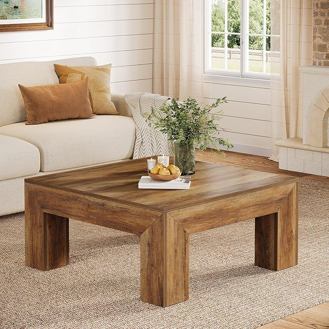 Tribesigns Farmhouse Square Coffee Table for Living Room, 39.37-Inch Low Large Center Tea Accent ... | Amazon (US)