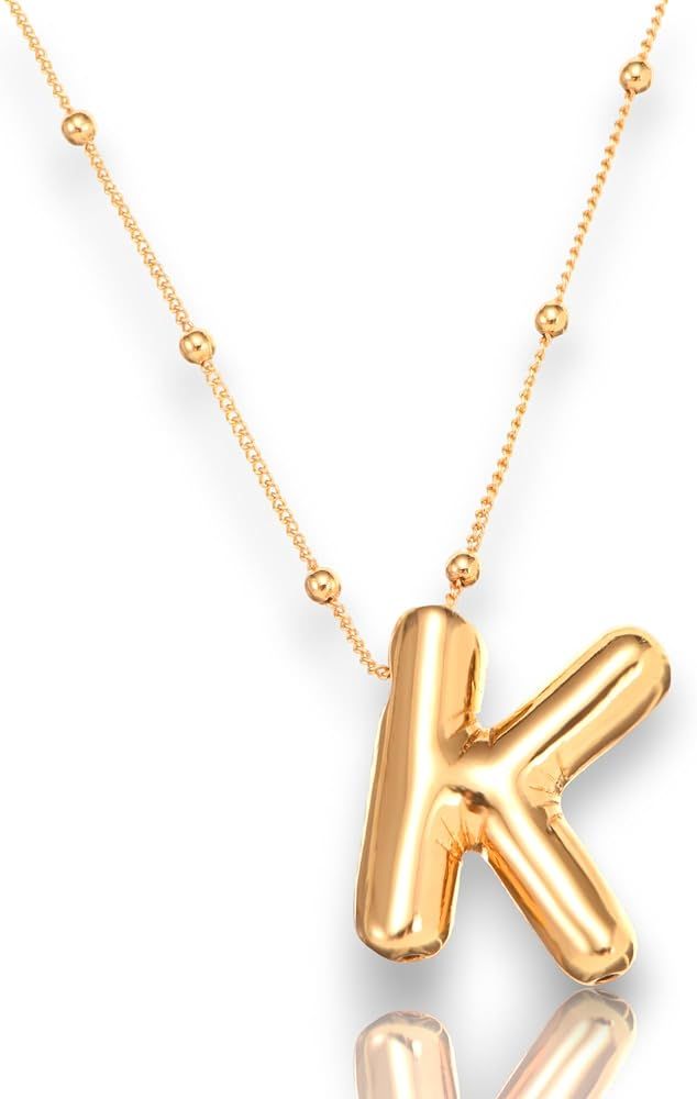 Balloon Initial Necklaces For Women, Dainty Bubble Letter Necklace,18k Gold Plated Balloon Pendan... | Amazon (US)