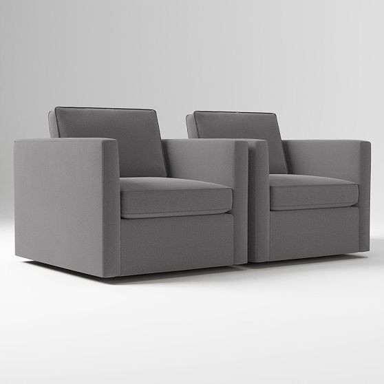 Harris Set of 2: Swivel Chair, Astor Velvet, Pewter, CS | West Elm (US)