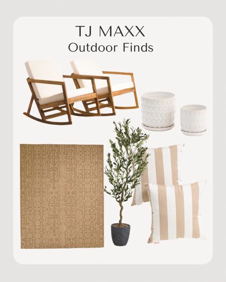 Designer look for less with each of these TJ Maxx outdoor pieces!!

Patio
Outdoor
Front porch
Deck 
Outdoor pillows
Outdoor rug

#LTKFind #LTKSeasonal #LTKhome