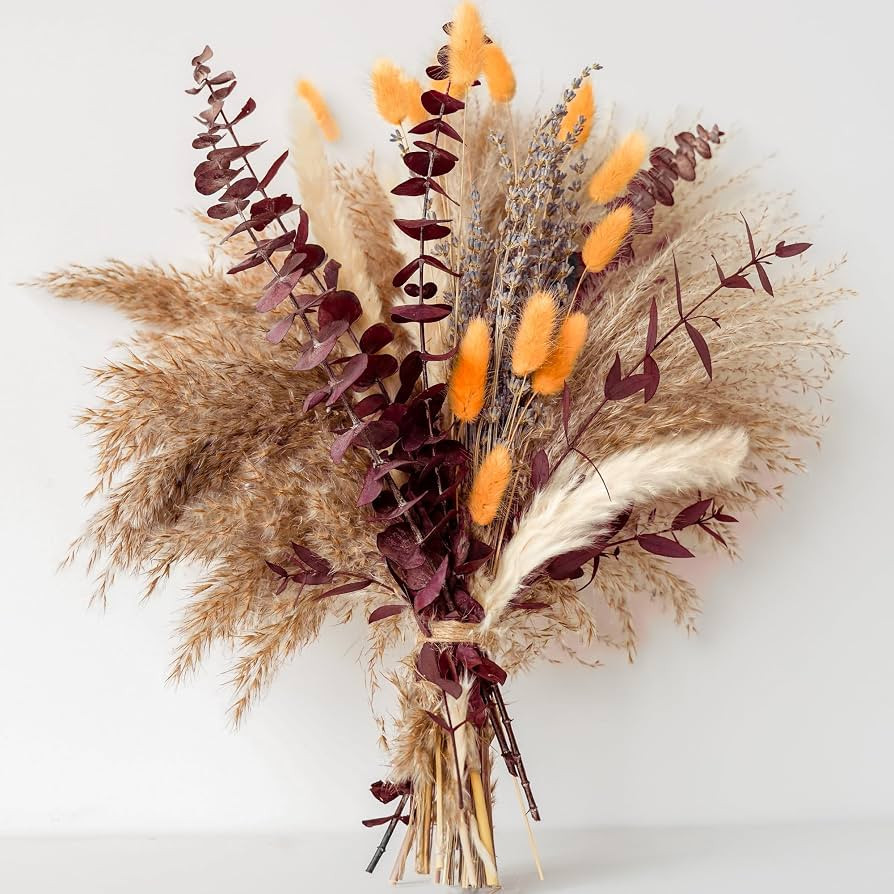 Fall Dried Flower Bouquet with Pampas Grass, Orange Bunny Tails, Lavender & Red Eucalyptus \u2013... | Amazon (US)