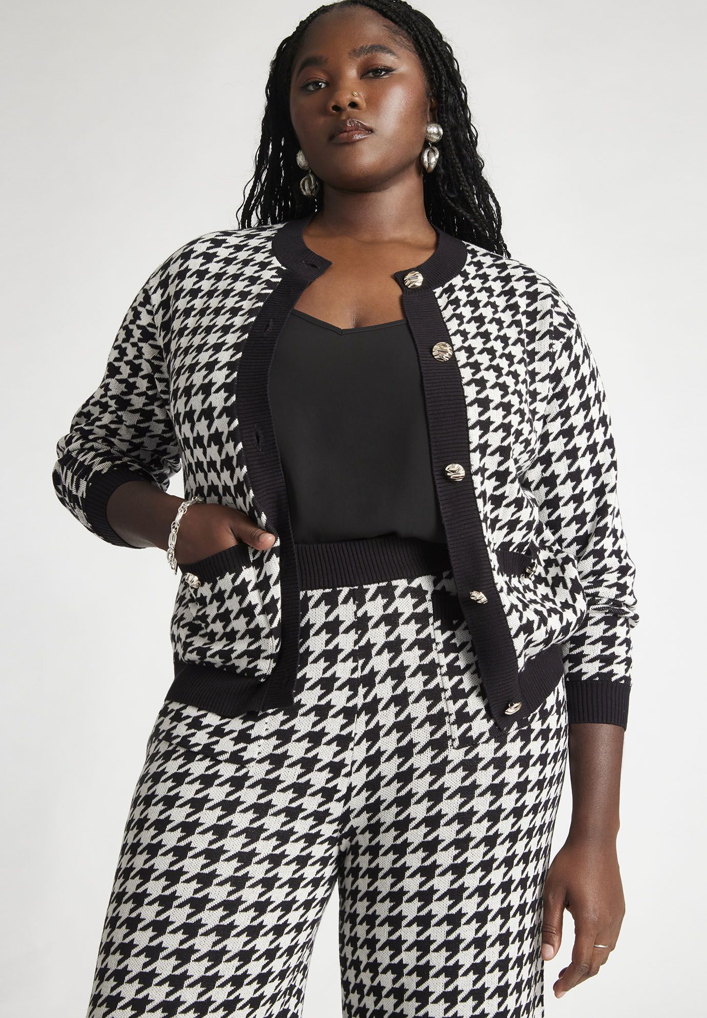 Knit Houndstooth Cropped Jacket | Eloquii