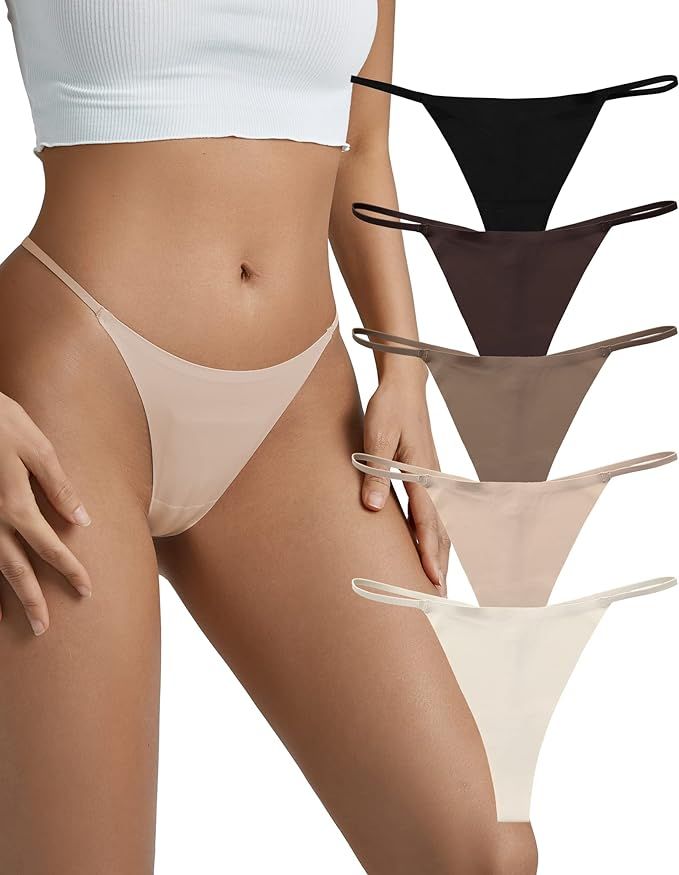 SHARICCA Women Seamless G-String Thongs Sexy Low Rise Panties No Show Underwear Multiple Pack | Amazon (US)