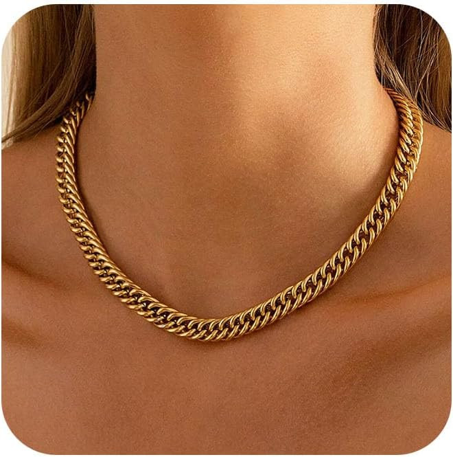 Gold Necklace for Women 14k Gold Plated Paperclip Singapore Cuban Chain Necklaces Non Tarnish 16/... | Amazon (US)