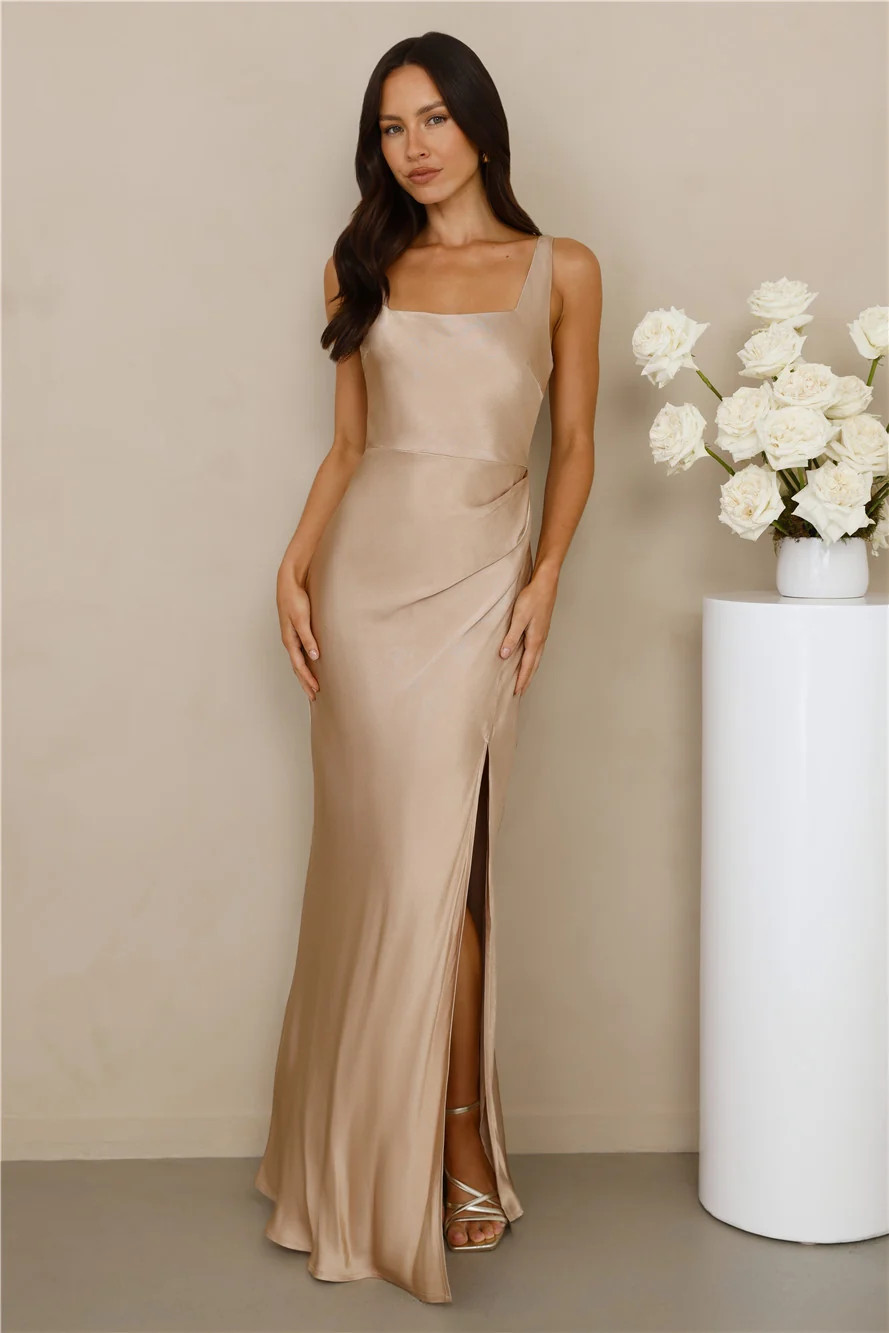 The Evelina Satin Maxi Dress Champagne | Hello Molly (US)