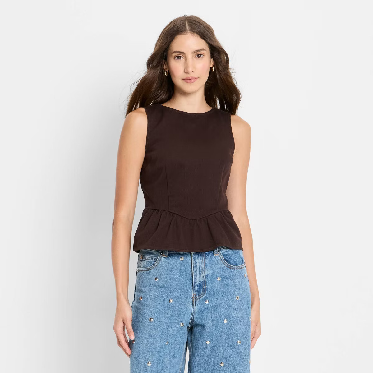 Women's Denim Peplum Tank Top - Future Collective Dark Brown | Target