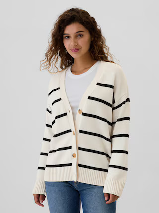 Relaxed V-Neck Button-Front Cardigan | Gap Factory