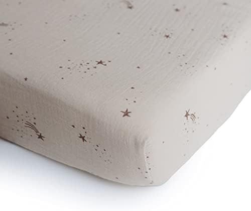 mushie Extra Soft Muslin Fitted Crib Sheet | 28"x 52" (Falling Stars) | Amazon (US)