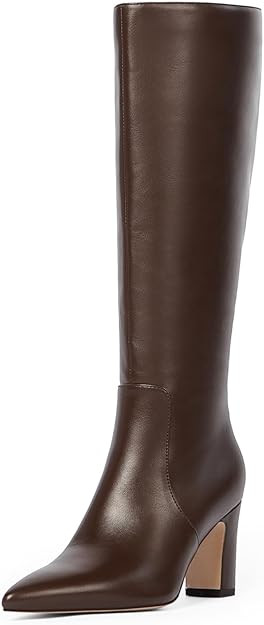 Knee High Boots for Women 3-Inch Chunky Heel Pointed Toe Side Zipper Fall Boots Dressy Comfortabl... | Amazon (US)
