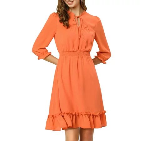 Women's Ruffle Hem A-Line Short Chiffon Dress XS Orange | Walmart (US)