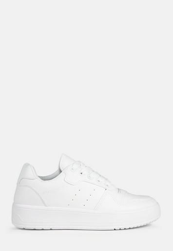 White Faux Leather Classic Lace Up Sneakers | Missguided (US & CA)