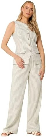 Long Tall Sally LTS Tall Women's Pinstripe Wide Leg Pants Ivory | Amazon (US)