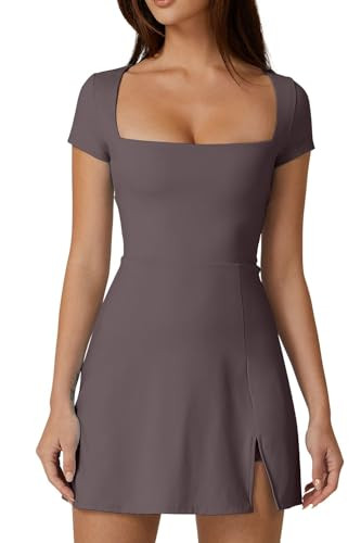 QINSEN Womens Square Neck Tennis Dress Short Sleeve Built in Shorts Golf Athletic Dress with Pock... | Amazon (US)