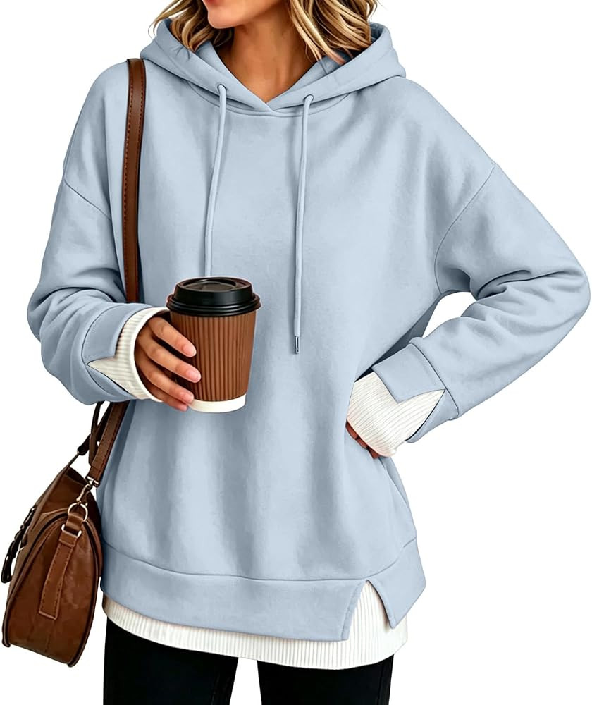 2 Layer Sweatshirt Women Faux Layered Hoodies Long Sleeve Shirt | Amazon (US)
