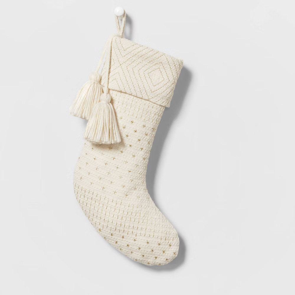 Woven Christmas Stocking with Metallic Stitching Ivory - Wondershop | Target