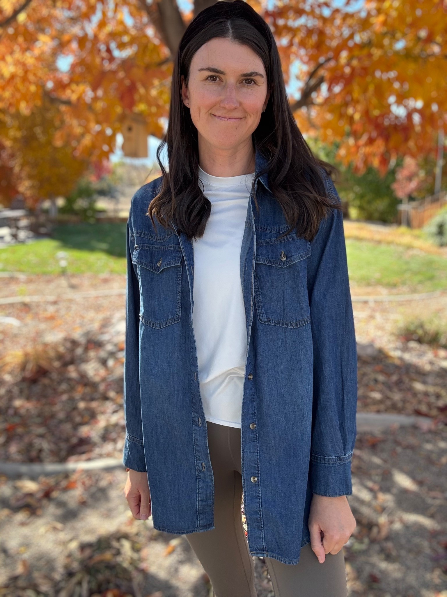 Loving these denim button down tops! This is the dark blue in a medium. 

#LTKSeasonal #LTKTall #LTKOver40