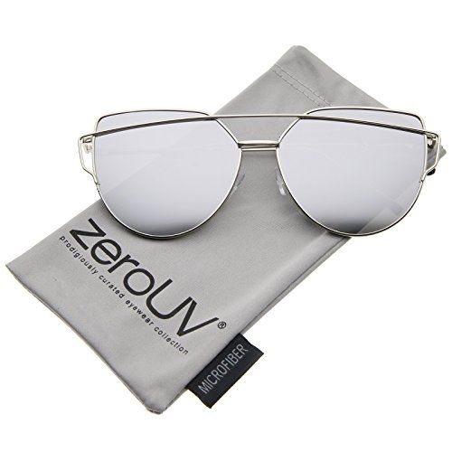 zeroUV - Oversize Metal Frame Thin Temple Color Mirror Flat Lens Aviator Sunglasses 62mm (Silver / S | Amazon (US)