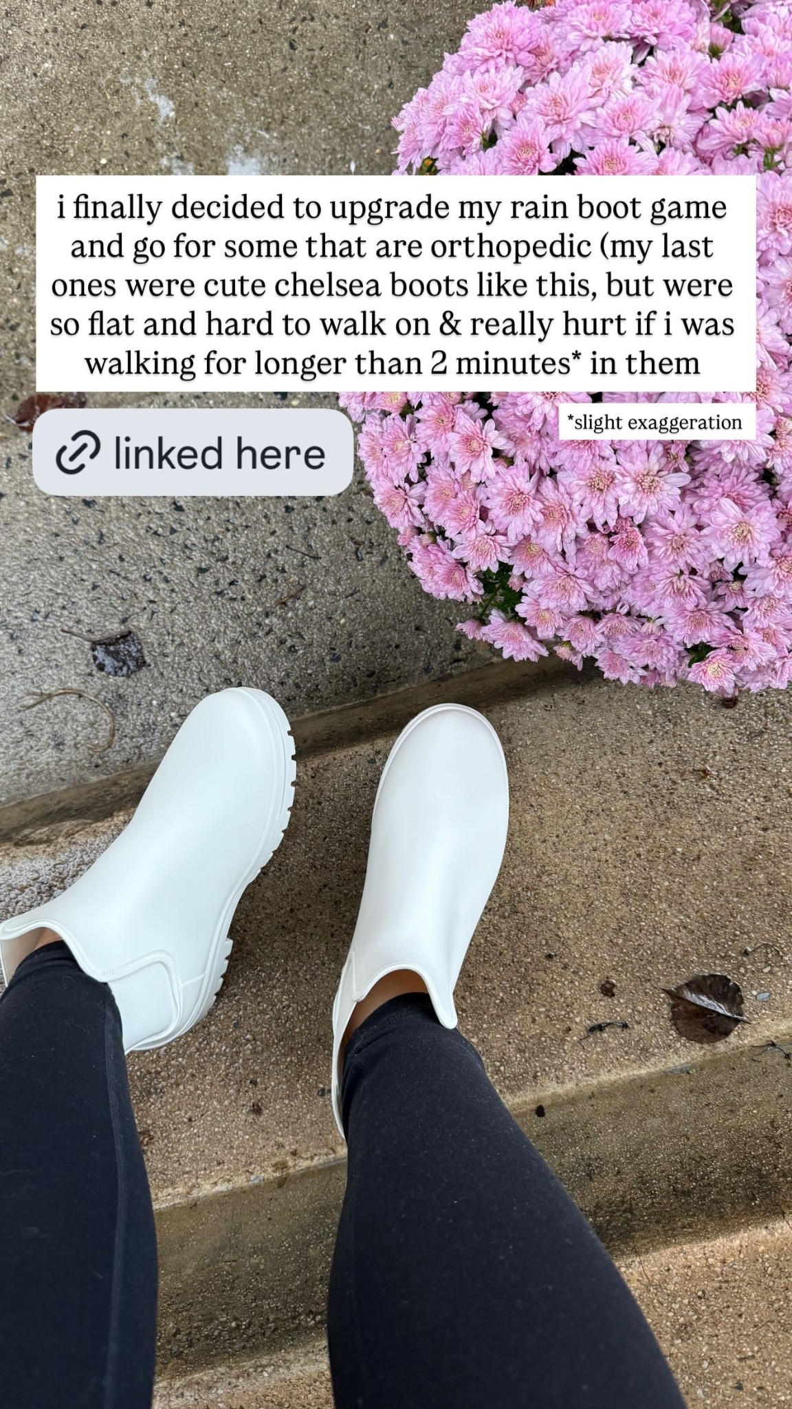 i finally decided to upgrade my rain boot game and go for some that are orthopedic (my last ones were cute chelsea boots like this, but were so flat and hard to walk on & really hurt if i was walking for longer than 2 minutes* in them *slight exaggeration