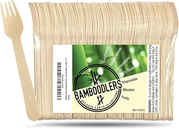 Disposable Wooden Forks by Bamboodlers | 100% All-Natural, Eco-Friendly, Biodegradable, and Compo... | Amazon (US)