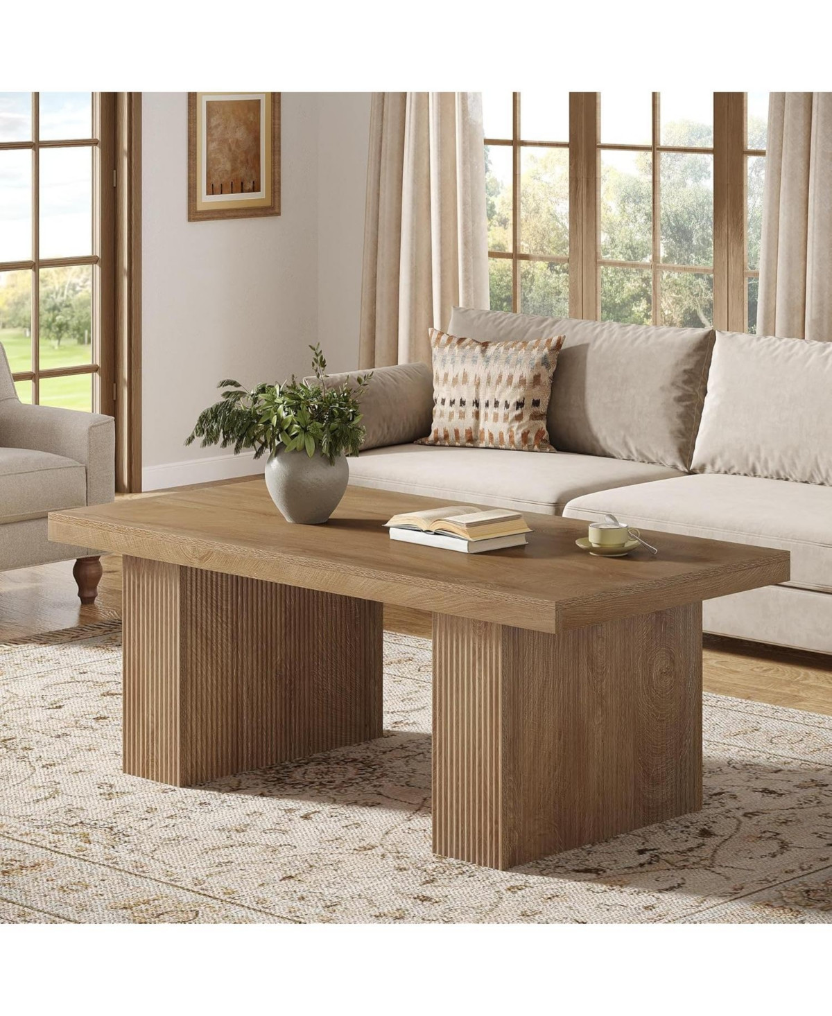 Tribesigns Farmhouse Coffee Table, 47.24 Inch Rectangle Center Table with Large Tabletop & Thick Base, Rustic Wooden Furniture - Brown | Macy's
