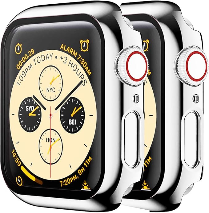 2 Pack Hard Shiny Case Compatible Apple Watch Series 9 8 7 41mm Tempered Glass Screen Protector C... | Amazon (US)