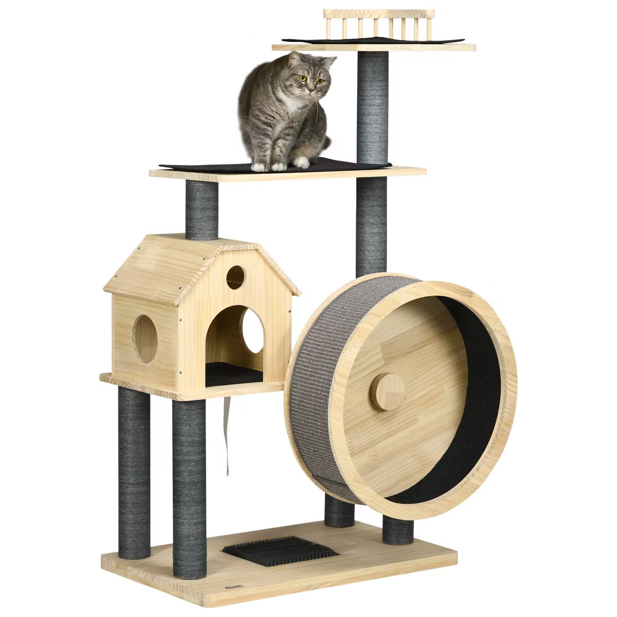 PawHut 56" Cat Tree Activity Condo Luxury Pine Wood  with Hamster-Wheel, Sisal Scratching Posts, ... | Target