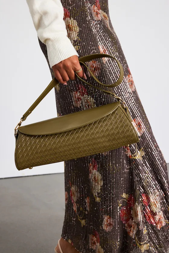 Edwina Olive Vegan Leather Woven Barrel Shoulder Bag | Lulus
