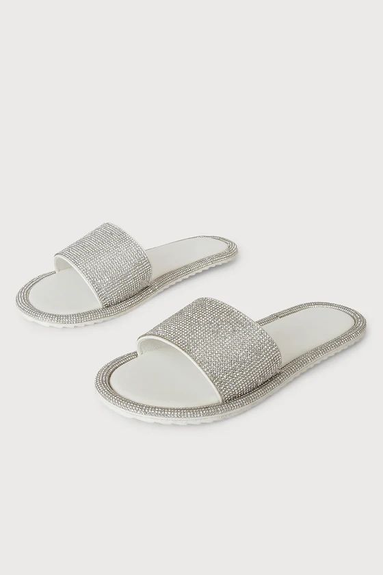 Salyce White Rhinestone Slide Sandals | Lulus (US)