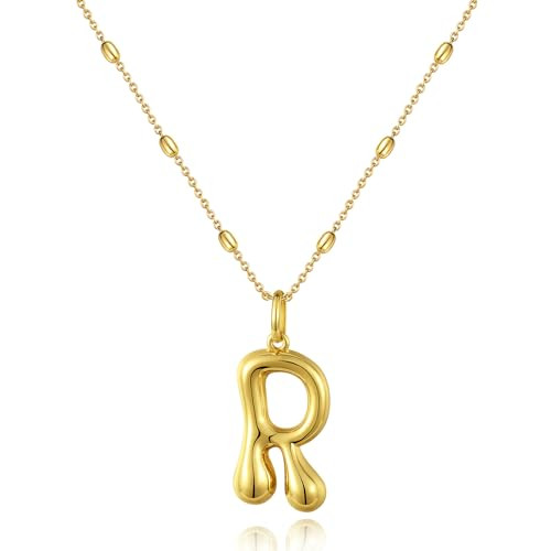 KissYan Bubble Letter Necklace,14K Gold Plated Balloon Initial Pendant with Bead Chain Dainty Jew... | Amazon (US)