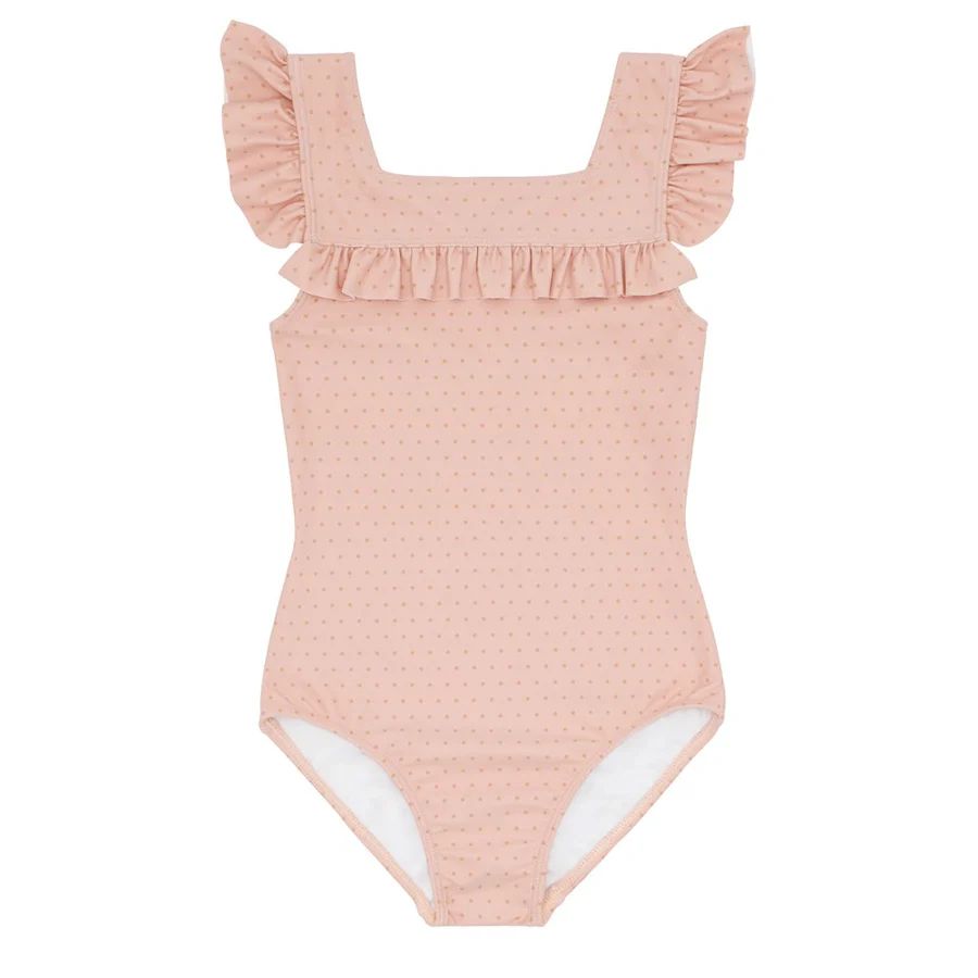 girls camellia pink dot square neck one piece | minnow