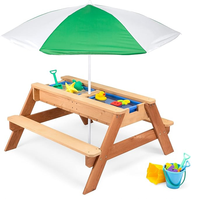 Best Choice Products Kids 3-in-1 Sand & Water Activity Table, Wood Outdoor Convertible Picnic Tab... | Amazon (US)