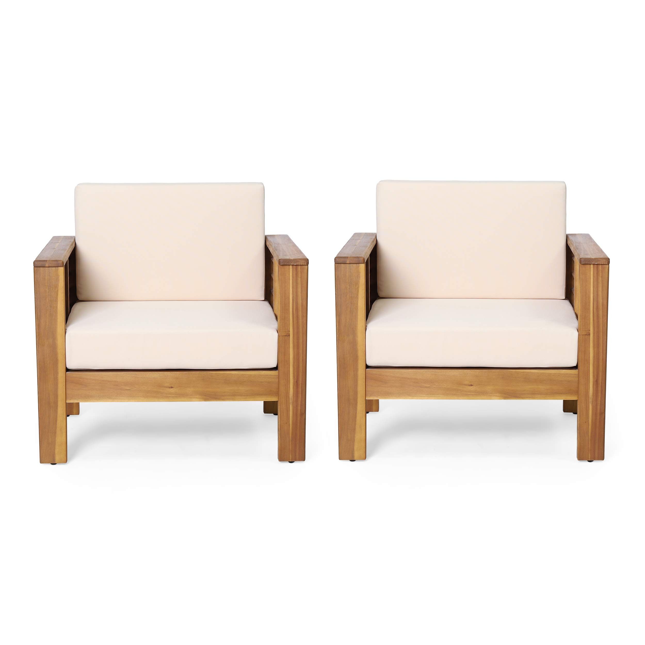 Christopher Knight Home Louver Club Chairs, Teak + Cream | Amazon (US)