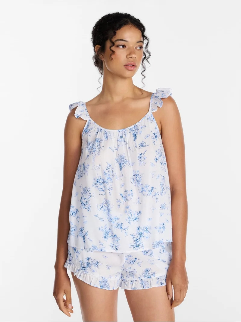 Joyspun Women's Woven Sleep Cami and Shorts Set with Ruffle, 2-Piece, Sizes XS-3X - Walmart.com | Walmart (US)