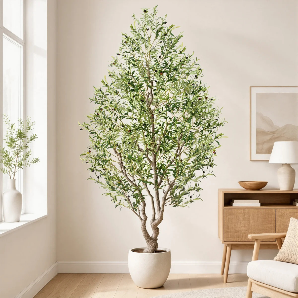 9FT  Large Artificial Olive Tree - Lifelike Fake Olive Tree in Black Cement Pot for Hotel Lobby, ... | Wayfair North America