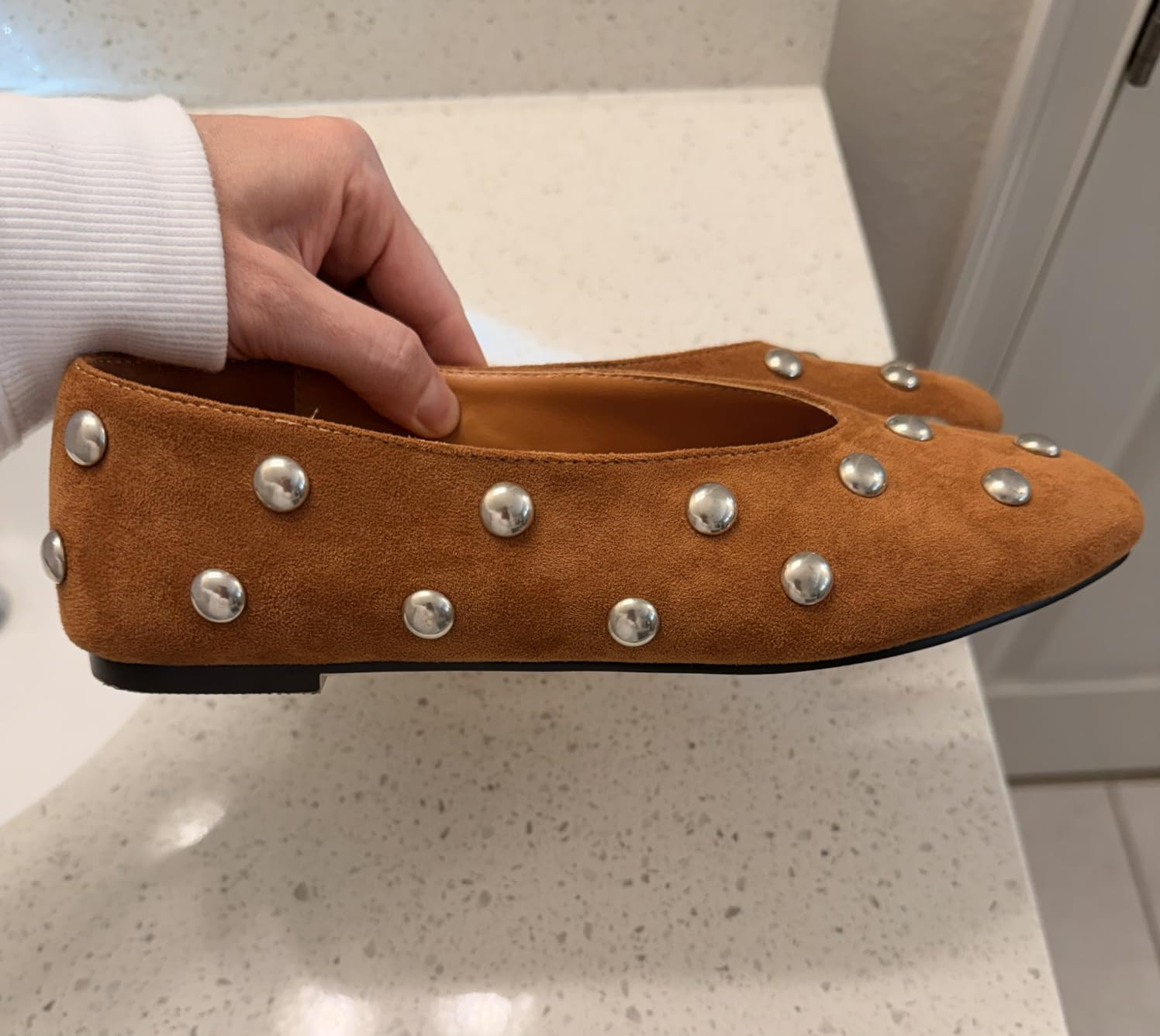 Studded Flats for Women Square Toe Slip on Suede Ballet Flats | Fashion Flats with Studs Comforta... | Amazon (US)