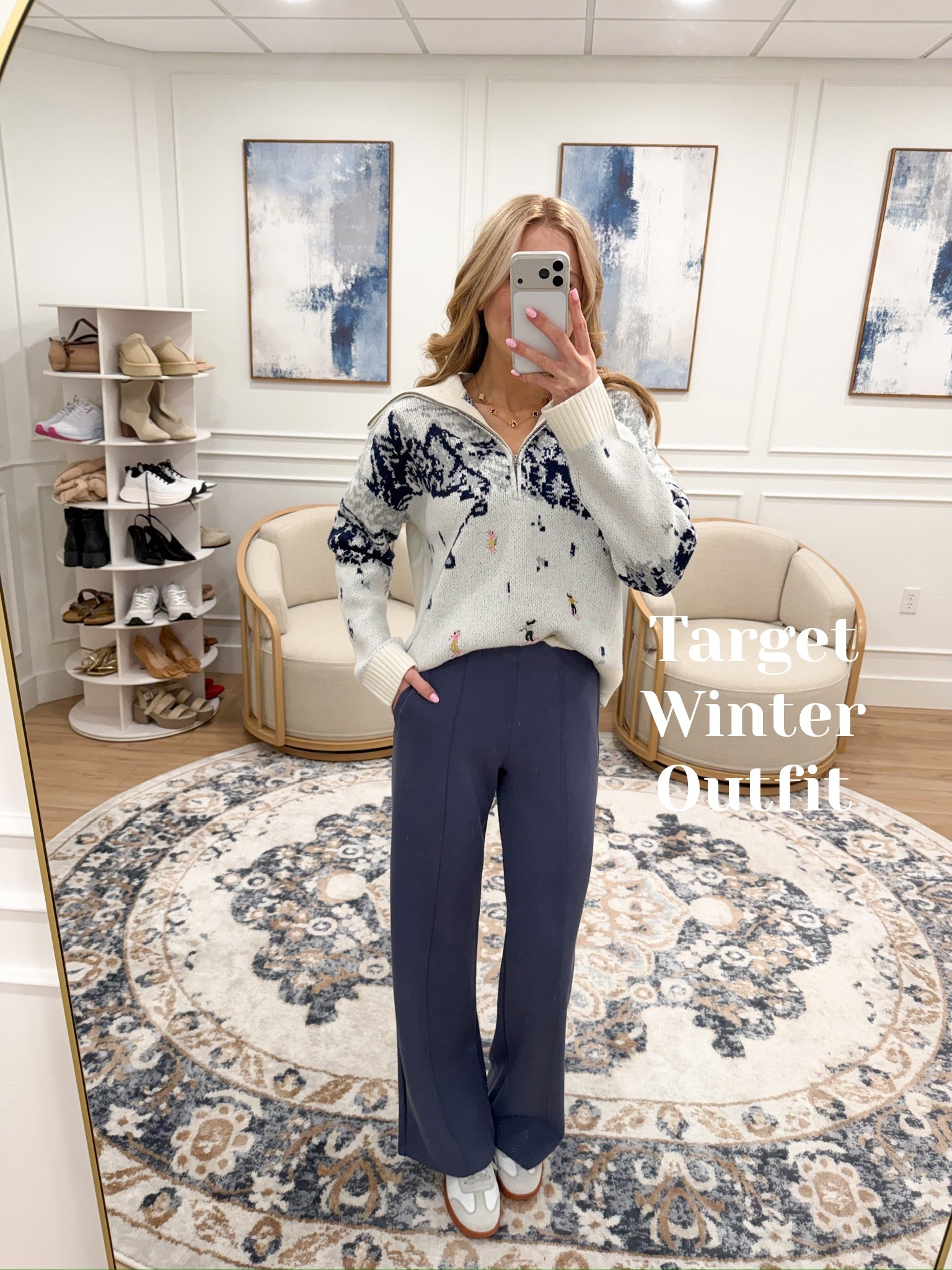 Winter chic with a fun twist!⛷️❄️ This sweater is giving major ski-lodge vibes and is SO soft! Love how it pairs with these relaxed navy pants for a comfy yet put-together outfit. Wearing size small in both.

#LTKSeasonal #LTKFindsUnder50 #LTKActive