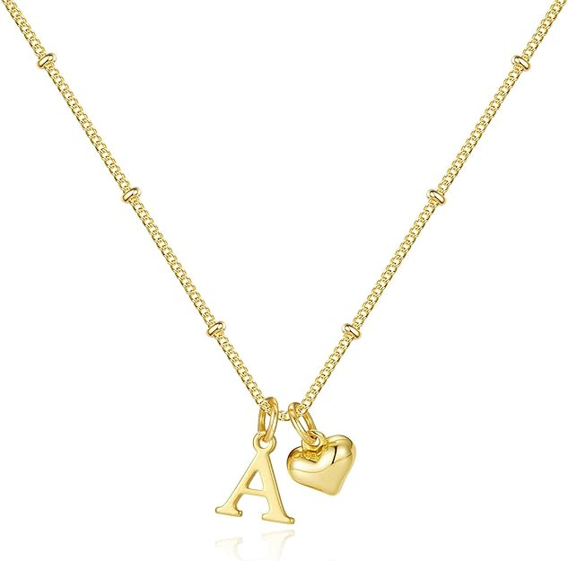 M MOOHAM Easter Gifts for Kids Teen Girls - Heart Initial Necklace for Women, 14K Gold Plated Let... | Amazon (US)